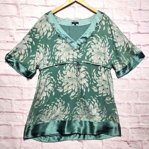 Per Una Silk Blend Boho Floral Top 14 Beaded Empire Waist Fairycore Coquette